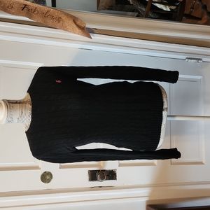 Womens Ralph Lauren Cable Knit Black Sweater With Pink Logo Size Medium